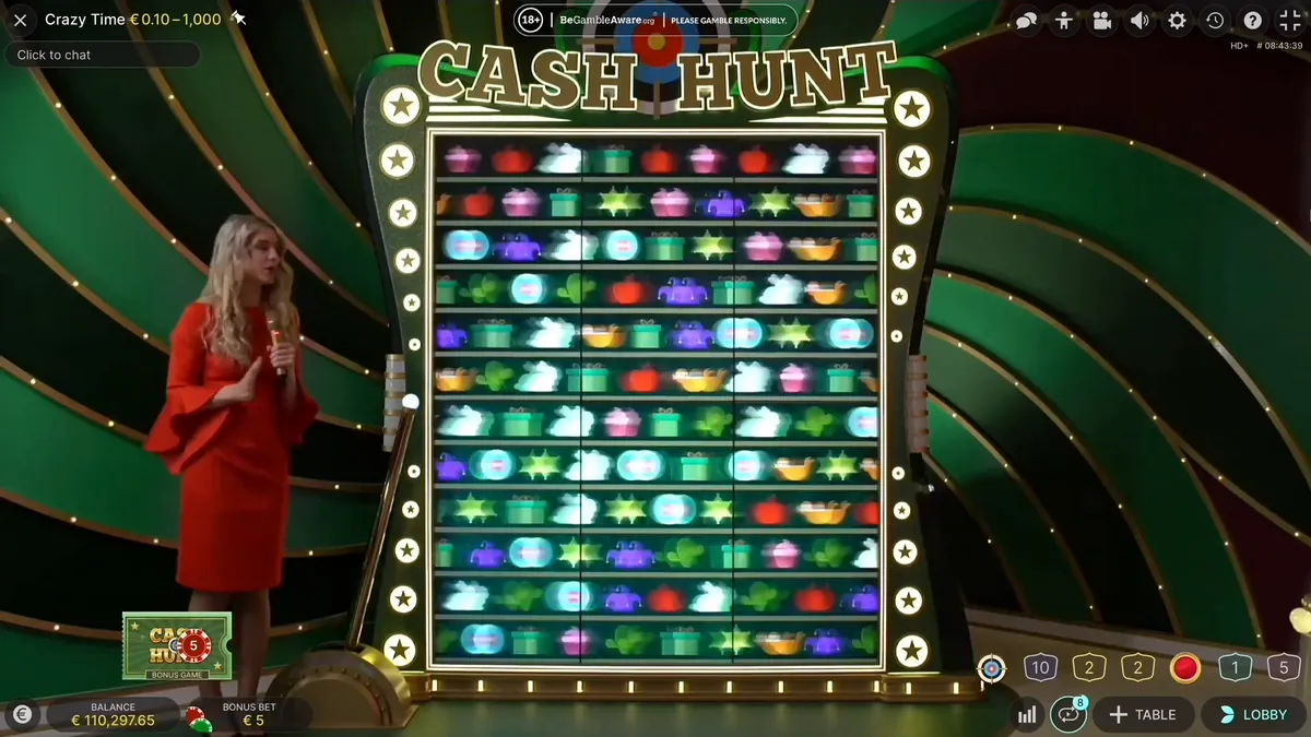 Il tabellone di Cash Hunt in Crazy Time